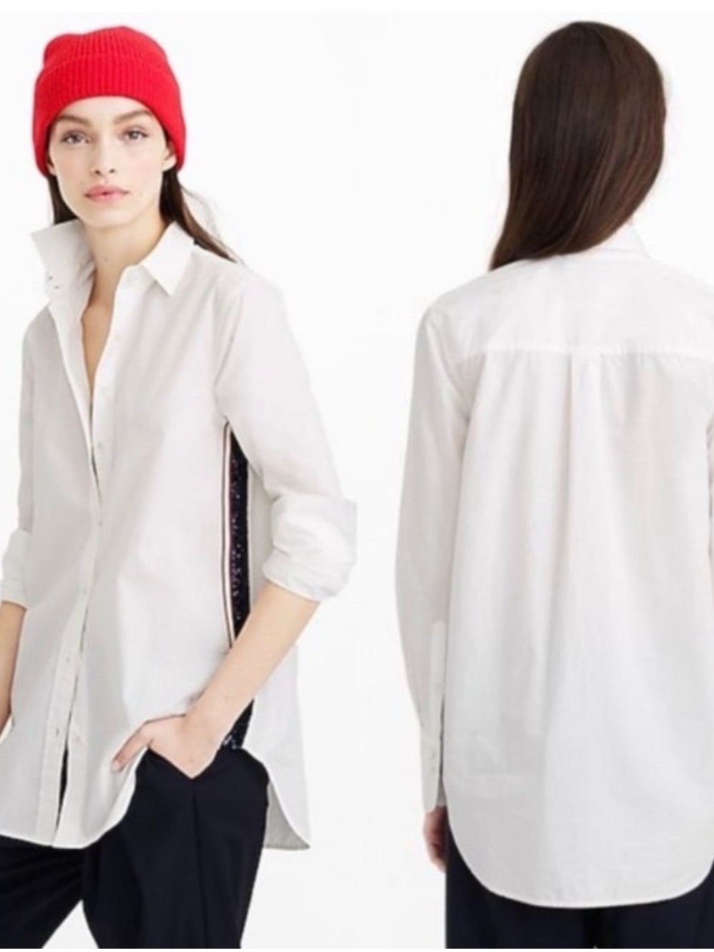 J. Crew White Button-Down Shirt with Navy Sequin Side Trim